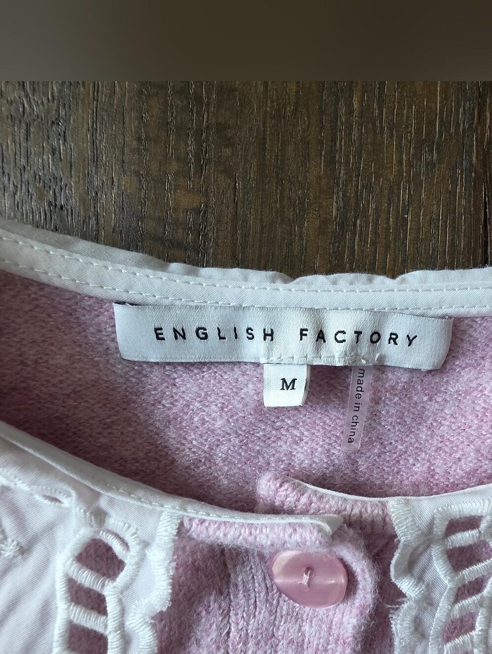 Anthropologie English Factory Puff Sleeve Peter Pan Collar Cardigan Pink Size M - Picture 5 of 9